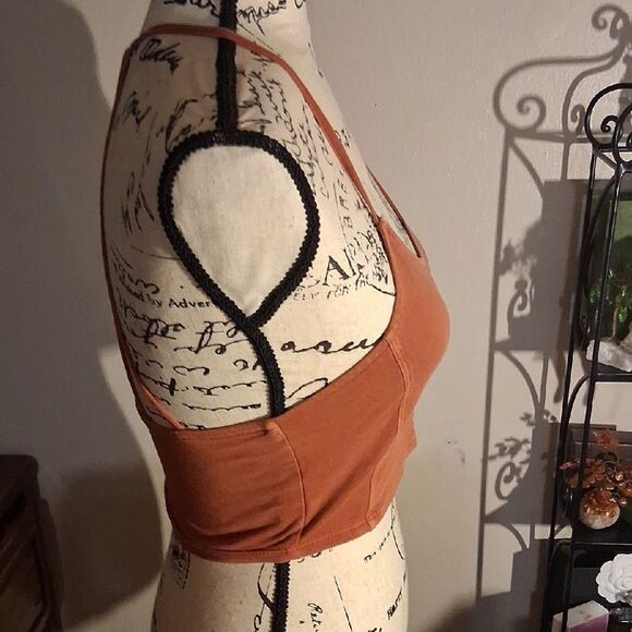 American Eagle Outfitters Strappy Rust Orange Halter Crop Top Medium - Picture 5 of 10